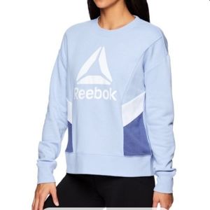 Reebok • Women's Light Blue & White Color Block Logo Crew Sweatshirt, Large